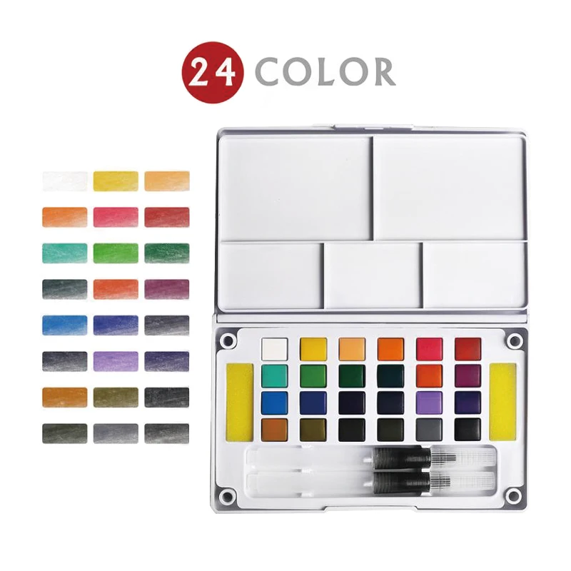

Mini Travel 24 Assorted Colors Half Pan Plastic Tray Kit Set Field Sketch Aquarelle Watercolor Paint Hot sale products