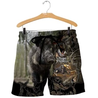 fashion casual shorts hound and wild boar pattern 3d printing stretch pants for summer street unisex comfortable belt pants 320