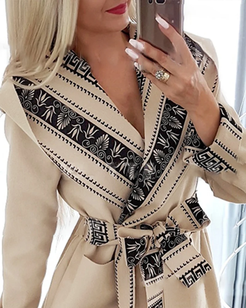 Винтажное свободное Женское пальто с принтом Женская длинная куртка офисное