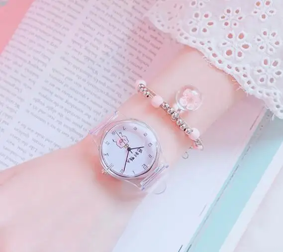 White add Bracelet Новинка, милые Мультяшные часы со Свинкой, женские прозрачные часы, милые красивые женские кварцевые часы, женские наручные часы, reloj mujer - Цвет: White add Bracelet