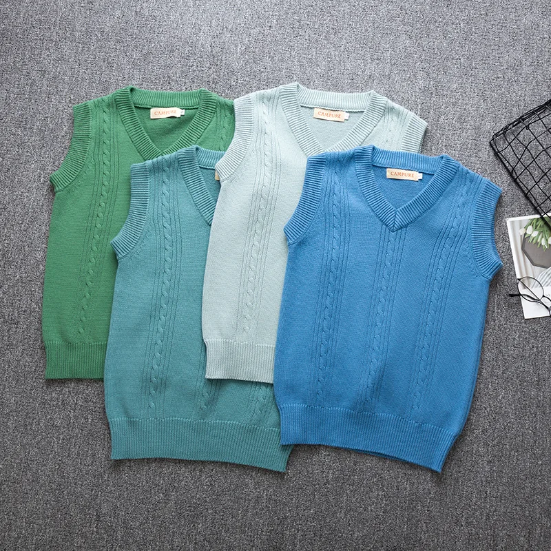

2021 New Fashion School Uniform JK Uniforms Sweaters Cotton Vest For Girls Boys British Style Cute Uniforms V Neck Vest Sweaters