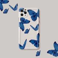 ins blue butterfly phone case for iphone 12 12pro max 11 11pro se2020 7 8 plus x xr xs max lens protection soft silicone cover