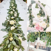 Artificial Flower Garland Fake Silk Eucalyptus Wisteria Leaves Vines Wedding Decoration Floral Garland Wedding Table Decor Craft