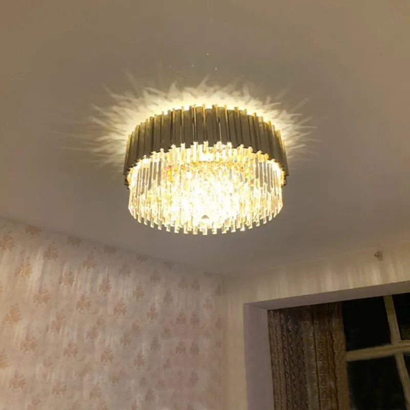 

Modern Amazing Large Crystal Ceiling Lamp for Luxury Stylish Living Room Gold Round Stainless Steel Ceiling Lighting Fixture