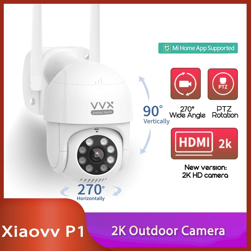 xiaomi IP камера Xiaovv P1 PTZ Экшн видеонаблюдения IP65 инфракрасная 8 дюймов ночное видение вращение 2K HD качество