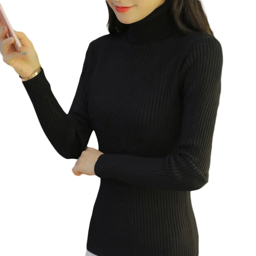 Модный теплый женский свитер с воротником-хомутом Женский Однотонный длинным