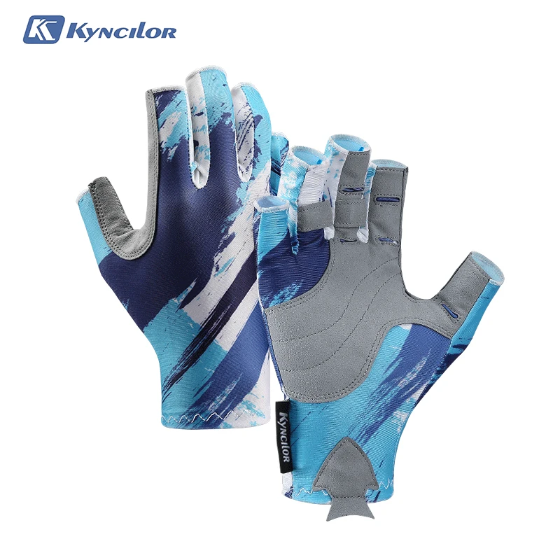 Guantes de pesca antideslizantes para hombre y mujer, protección UV para deportes de medio dedo,