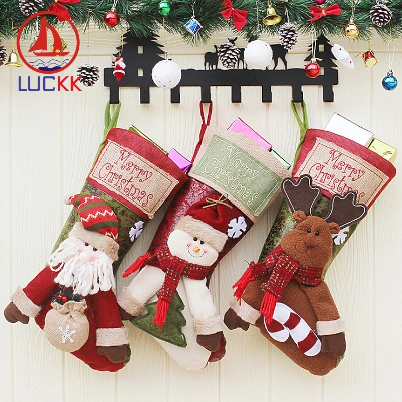 Большие рождественские подарочные чулки LUCKK сумки для конфет с Санта Клаусом