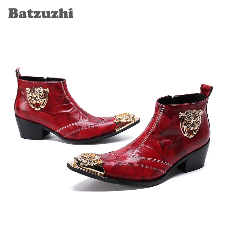 Мужские ботинки Batzuzhi с острым металлическим наконечником роскошные кожаные