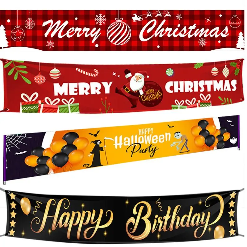 

3 м x 50 см большие рождественские баннеры с буквенным принтом для Хэллоуина, дня рождения, украшения для флага, домашние вечерние украшения д...