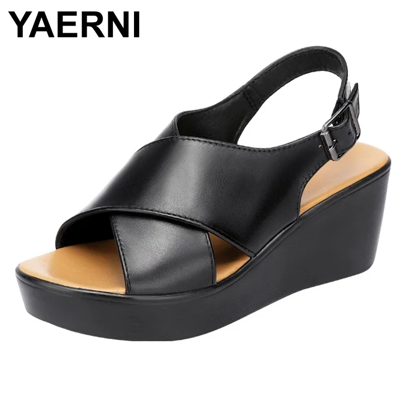 

YAERNI размера плюс; Большие размеры 32-43, с пряжкой, на платформе, клинообразные летние сандалии обувь 2021 Повседневная пляжная обувь; Сезон лето...
