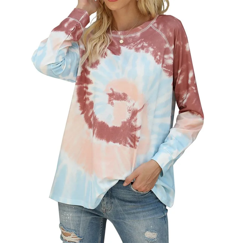 

2020 Autumn Winter Tie Dye Sweatshirt Women O-neck Long Sleeve Fashion Pullover Hoodies Plus Size Streetwear Vintage Sweatshirts
