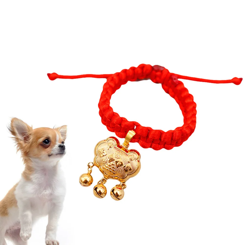 

Pet Necklace Bell Beautiful Decorative Necklace Pendant for Dog Cat (Red With Sound Pattern, XS Size 15-23cm)