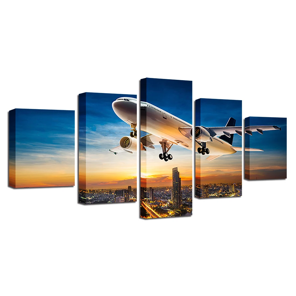 

Canvas Paintings HD Prints Airplane Pictures Wall Art Framework 5 Pieces Aircraft Sunset Landscape Posters Modular Home Decor