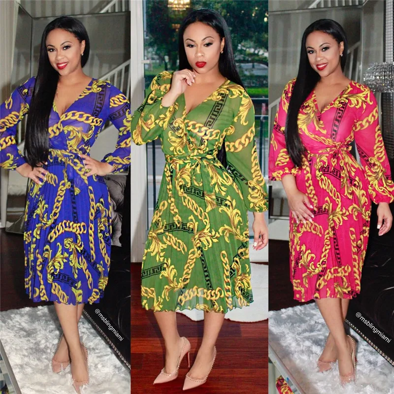 Женское платье с длинным рукавом Boho синее шифоновое летнее 2020 женские платья