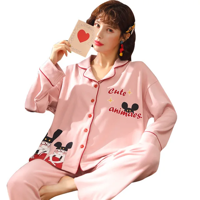 Женский Пижамный костюм корейский хлопковый с длинным рукавом Осень-зима 2019 |