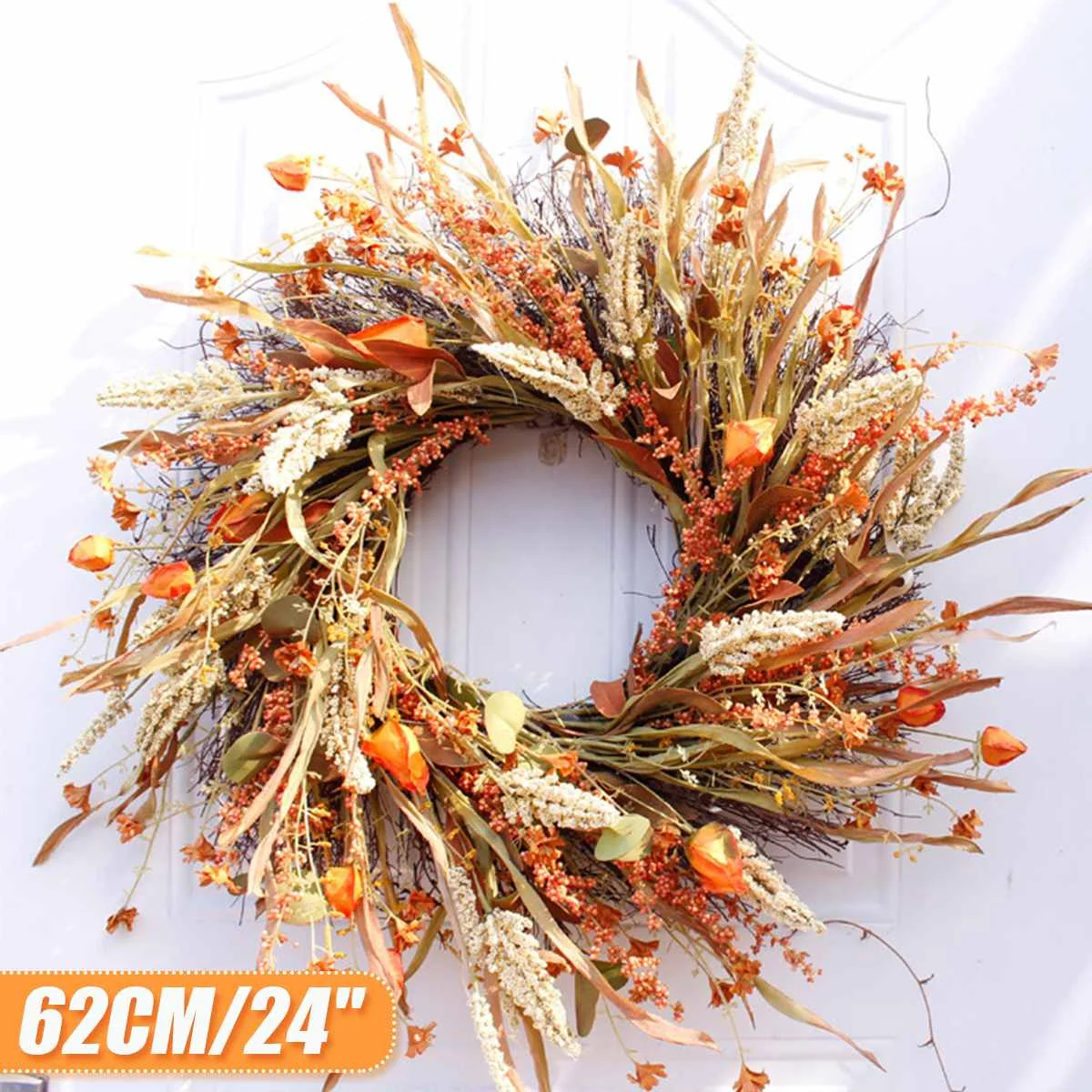 

24" Large Round Artificial Autumn Wreath Fall Harvest Floral Garland for Front Door Thanksgiving Day Home Decor