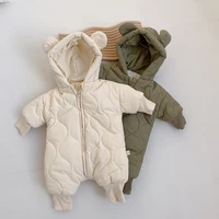 2021 newborn winter warm down clothes cute bear hooded baby boy romper solid long sleeve toddler infant warm windproof jumpsuit