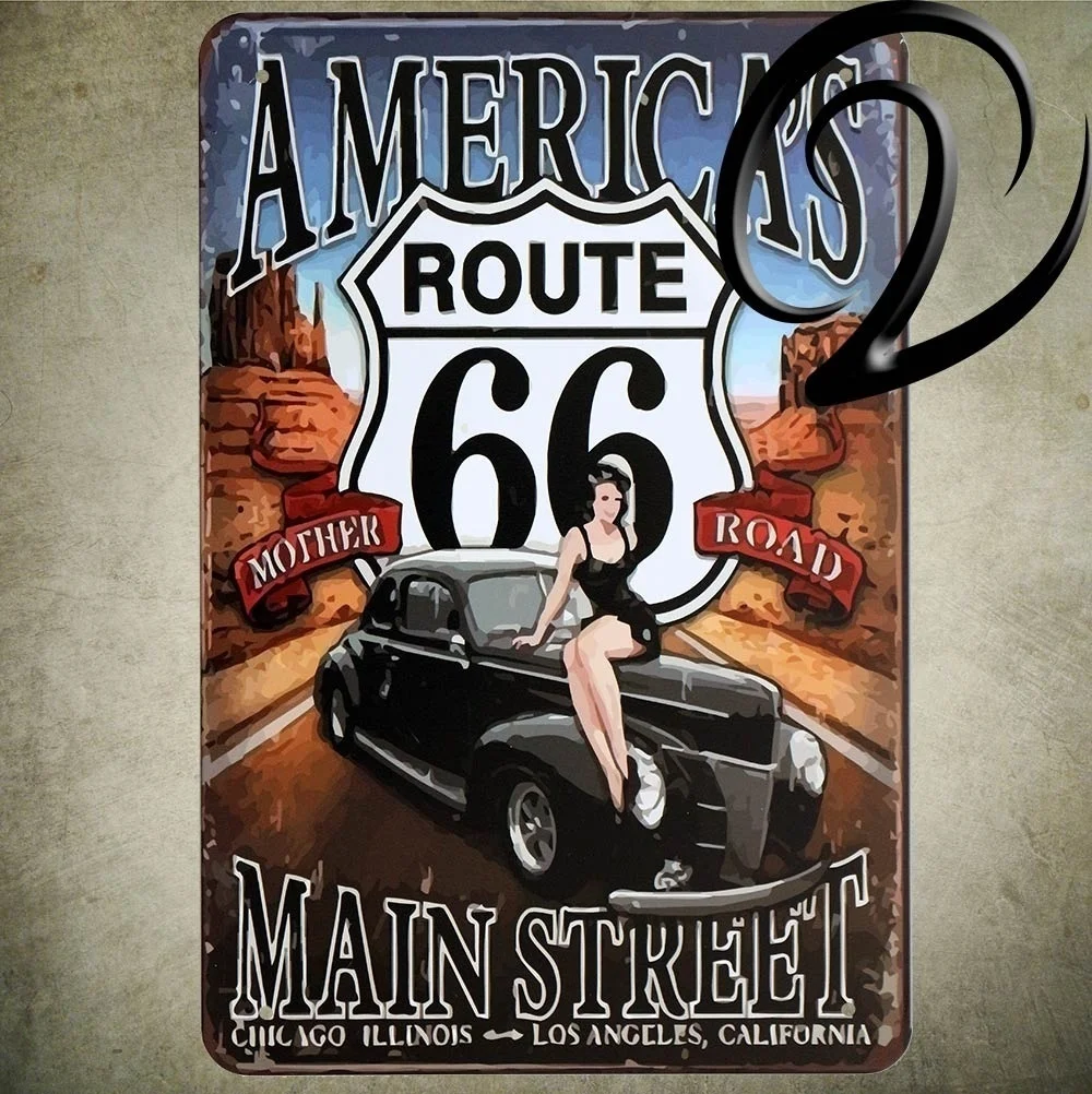 

Metal America's Route 66 Mother Road Main Street Vintage Sign Tin Painting Metal Framed Wall Art Garage Shabby Plaque Sign