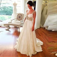sexy spaghetti strips a line lace wedding dresses beading custom bridal gowns sleeveless backless robe de mariage