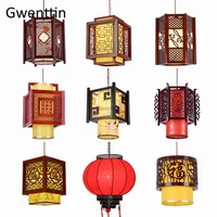 chinese style vintage wood pendant lights sheepskin lantern hanging lamp luminaire for living room lighting fixtures home decor