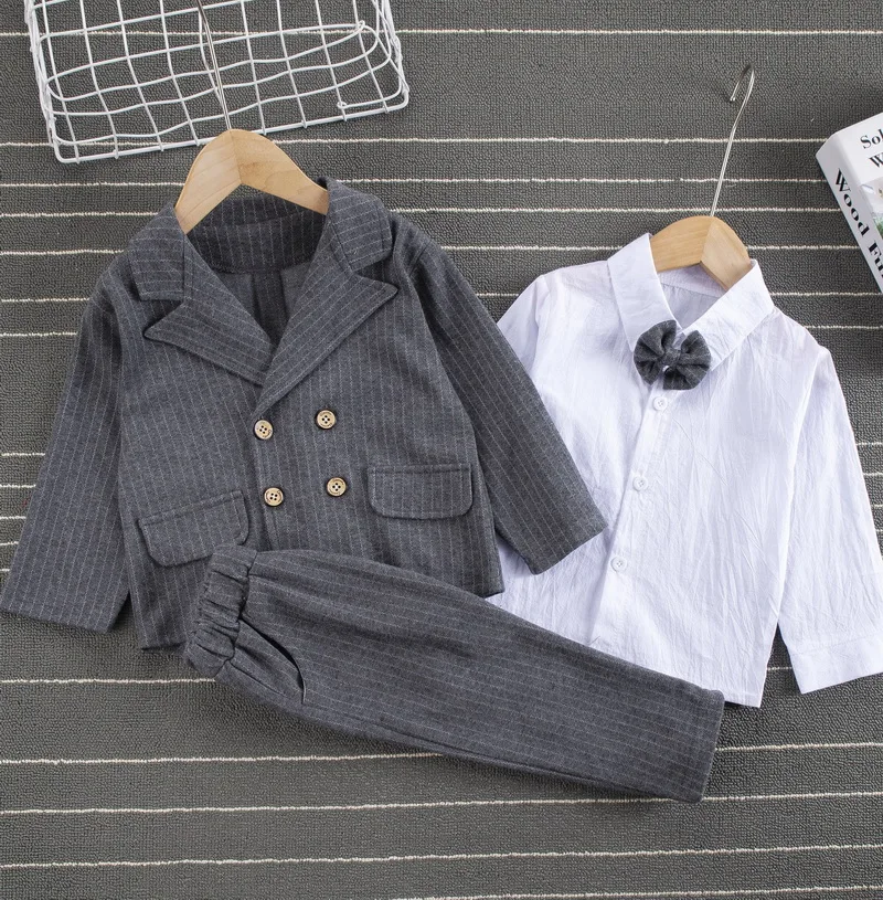 Kids Childrens Baby Suit 3Pcs/Set Kids Business Suit  jacket+ Solid Shirt+Vast Pants Set Jacket For Boys Formal Party 1-6 Age