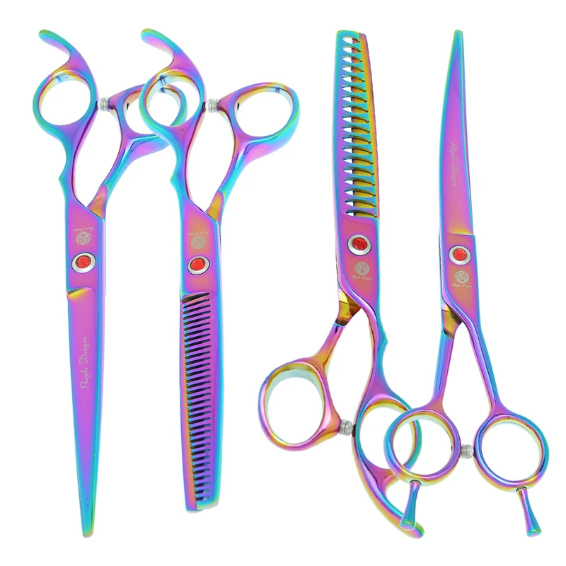 

Purple Dragon 7.0" Pet Grooming Scissors Cat Cutting Shears Fish Bone Thinning Tesoura Animal Curved Tijeras Dog Clippers B0019B