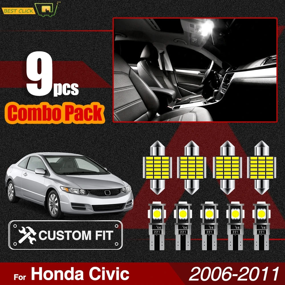 

Xukey для Honda Civic 2006-2011, комплект светодиосветодиодный для салона автомобиля, верхнее освещение для карты, верхнее освещение, лампы для номерно...