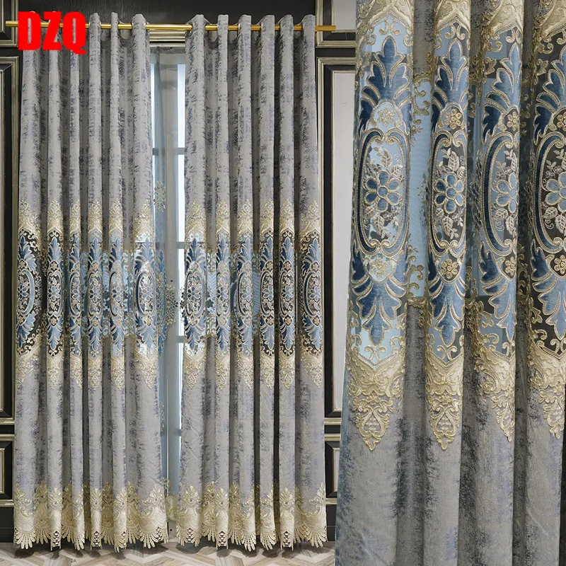 Custom Nordic Simple Curtain Chenille Fabrics Water Soluble Hollow Embroidered Curtain for Living Room Bedroom