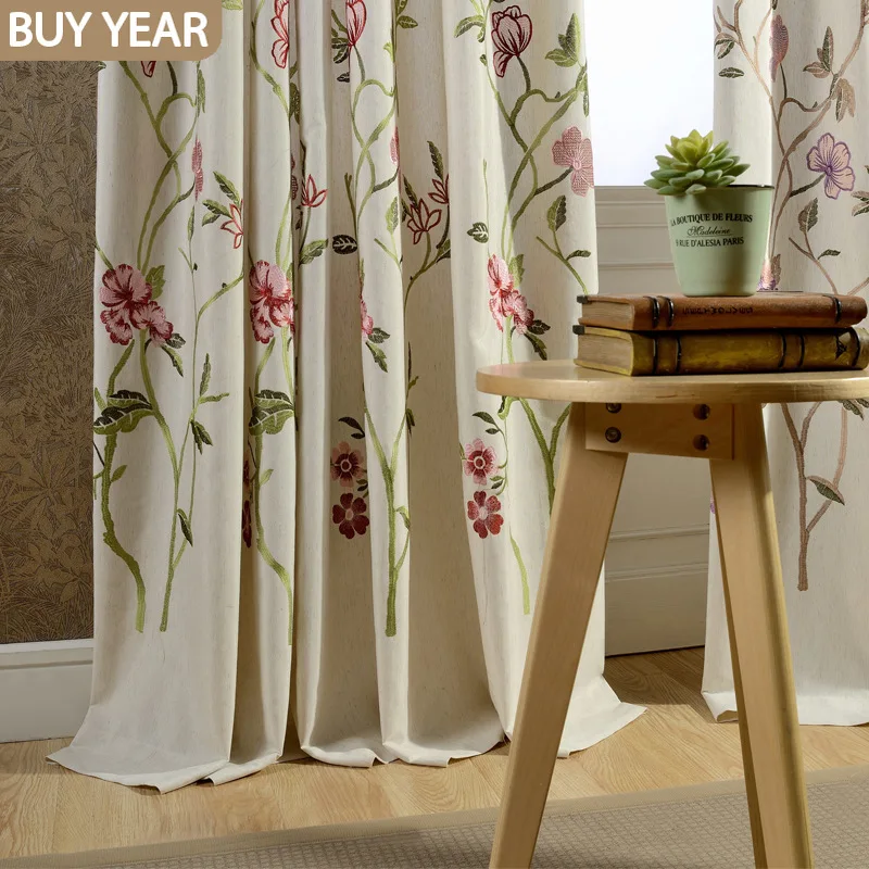 

Modern Curtains for Living Dining Room Bedrooms Pastoral American Country Style Cotton Embroidery Tulle French Window
