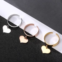 adjustable stainless steel heart charms ring gold color open ring for women fashion mujer joyas finger gift