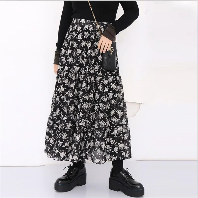 Женская летняя шифоновая юбка с цветочным принтом размеры до 7XL|Женские юбки| |