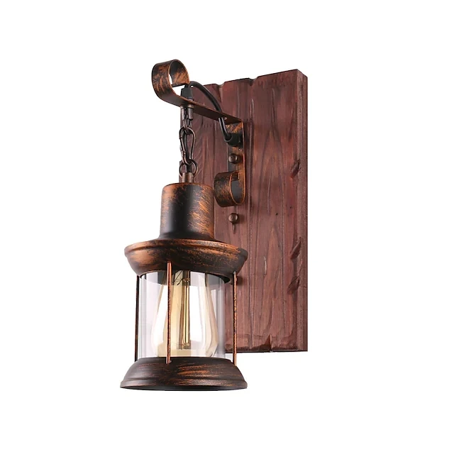 Wall Lamp Single Head Industrial Rustic Vintage Retro Wooden Wall Scone Metal Painting Color for The Country Home Hotel Corridor