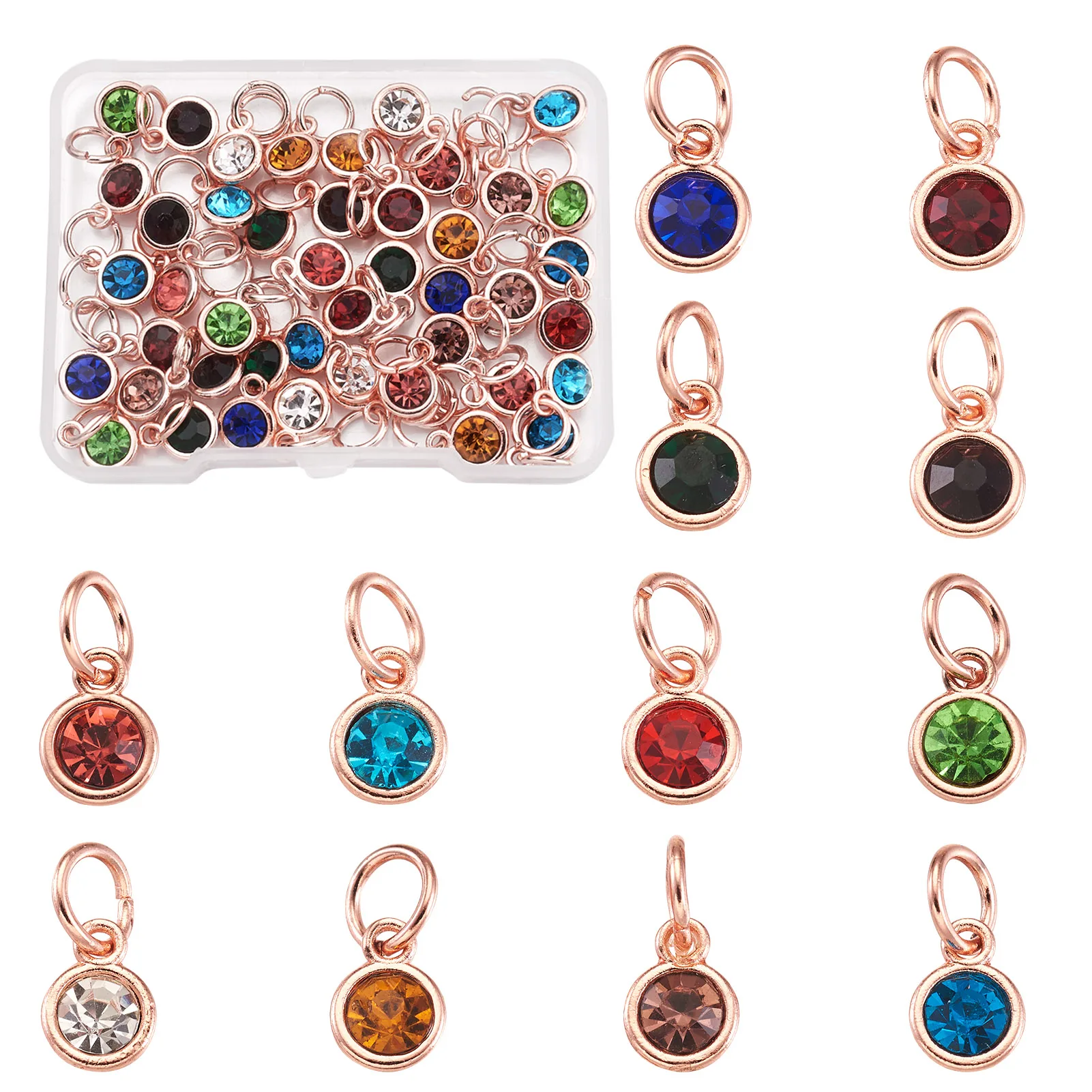 

48Pcs 12 Colors Zinc Alloy Rhinestone Pendant Birthstone Crystal Charms With Jump Ring For Bracelet Necklace DIY Jewelry Making