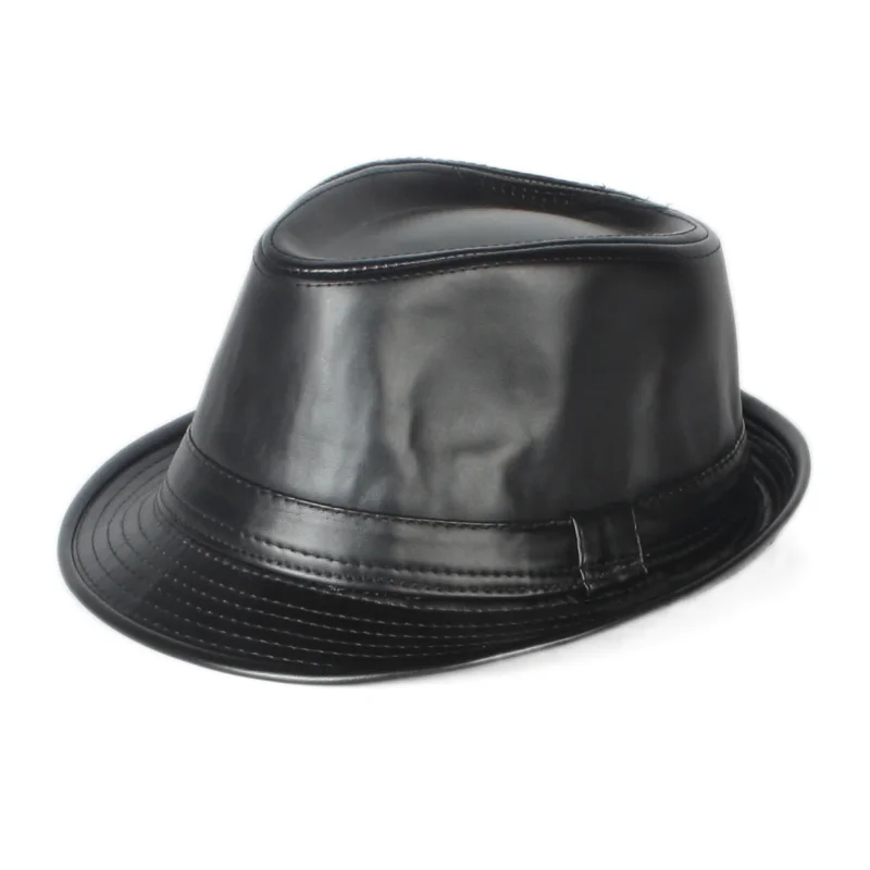 

Wholesale Fashion simple PU hats new autumn and winter PU leather fedora hat for women and men