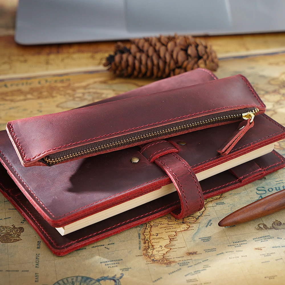 Moterm Пенал-сумочка из натуральной кожи на молнии винтажная креативная школьная