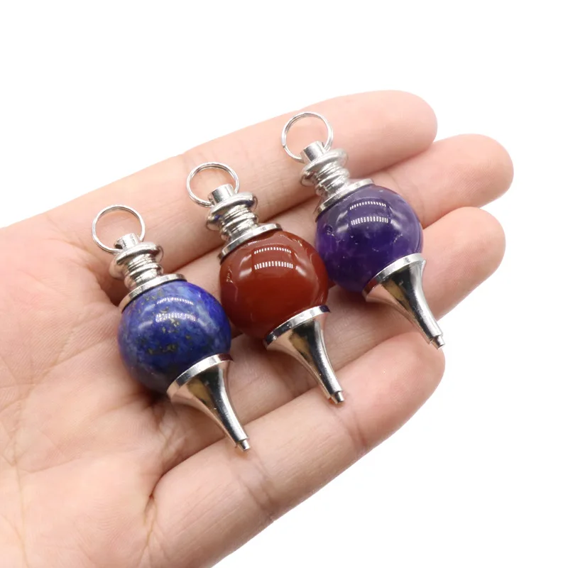 

6PCS Amethyst Red Agates Lapis Lazuli Pendulum Pendant Natural Power Stone Women Necklace Pendants Divination Pendulum Amulet