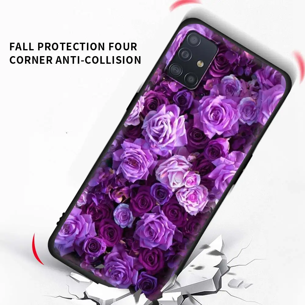 

Case For Samsung Galaxy A51 A71 A21s A31 A41 A11 A12 A01 A91 A72 A21 A42 A32 5G Bolsa Black Art Rose Flower Painting Relief