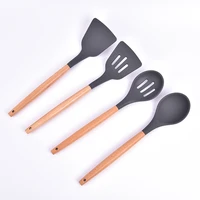 silicone heat resistant design kitchen set cooking tools utensils set spatula shovel soup spoon with wooden handle