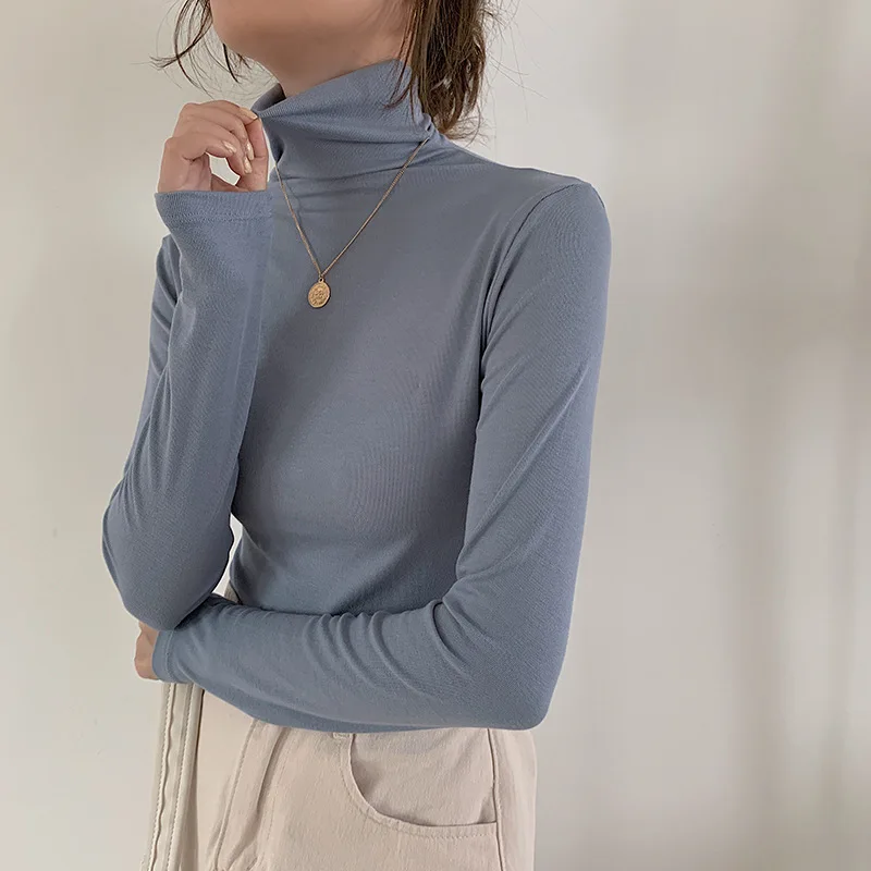 

Женский трикотажный пуловер, повседневный однотонный джемпер с высоким воротником, для офиса, осень 2021