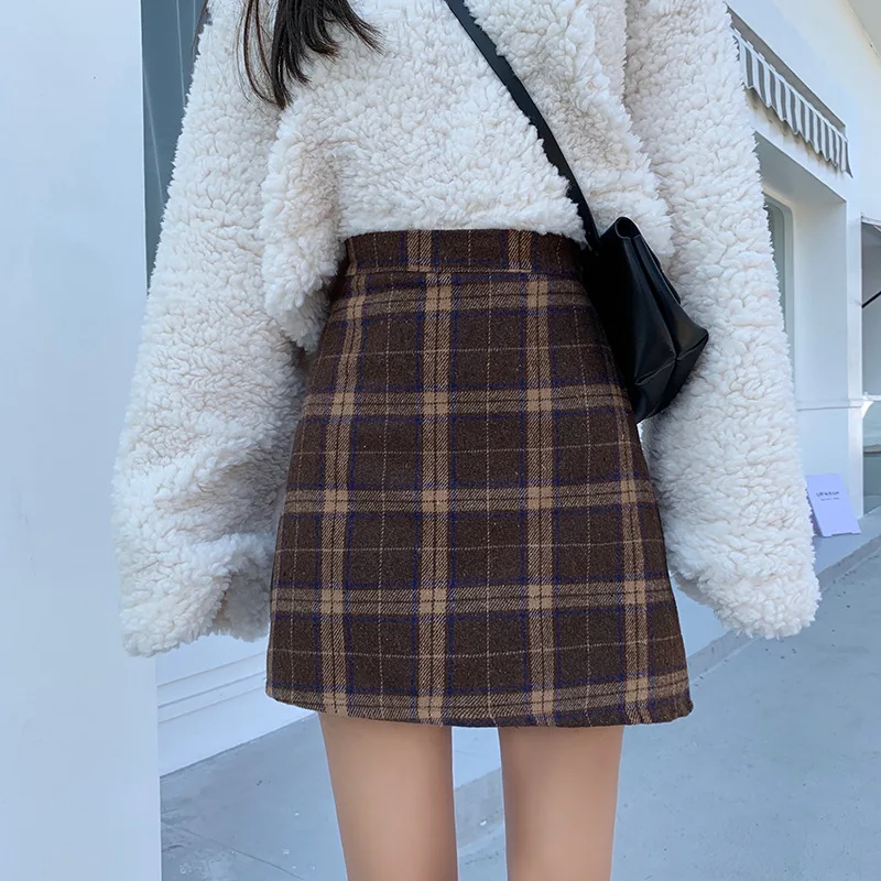 

2021 Spring New Arrival Korean Simple Plaid Skirt High Waist Bag Hip Skirt Slim Versatile Women A-line Short Skirt Free Shipping