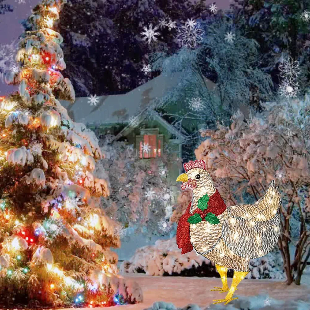 

Украшение для двора, светящаяся курица с шарфом, металлическая скульптура курицы, лужайка, коридор, Рождественское украшение для атмосферы,...