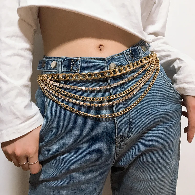 

Fashion Rhinestone Chain On Jeans Women's Belt For Men Metal Hip Hop Goth Punk Luxury Waist Strap Belts For Women Waist Chains