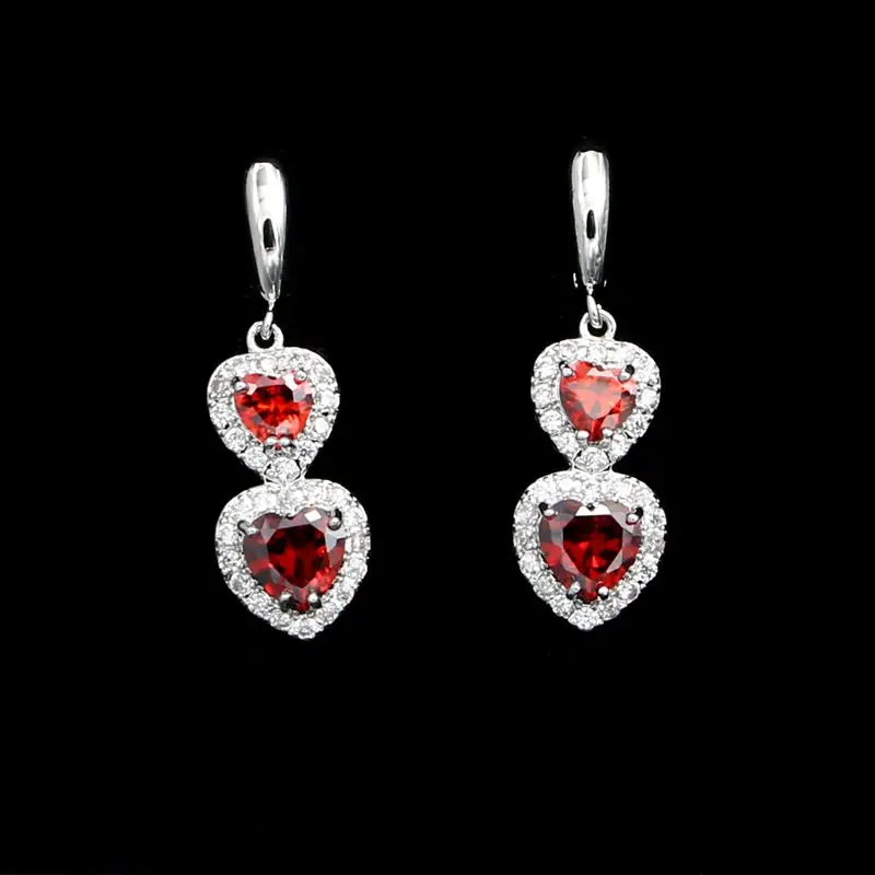 Милые свадебные серьги из серебра 925 пробы аксессуары красный камень белый