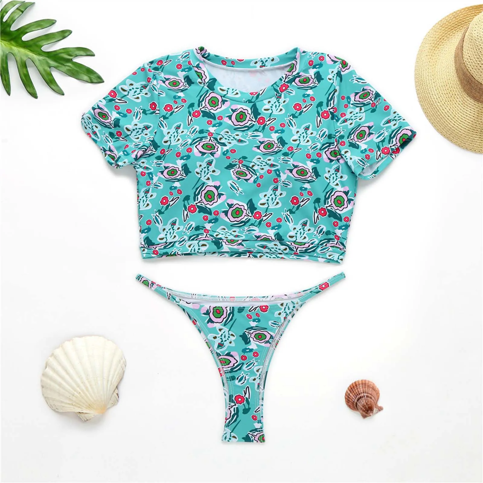 

Women's sexy bikini swimwear sexy ladies small floral split two-piece bikini beach party swimwear beachwear swimsuit#40