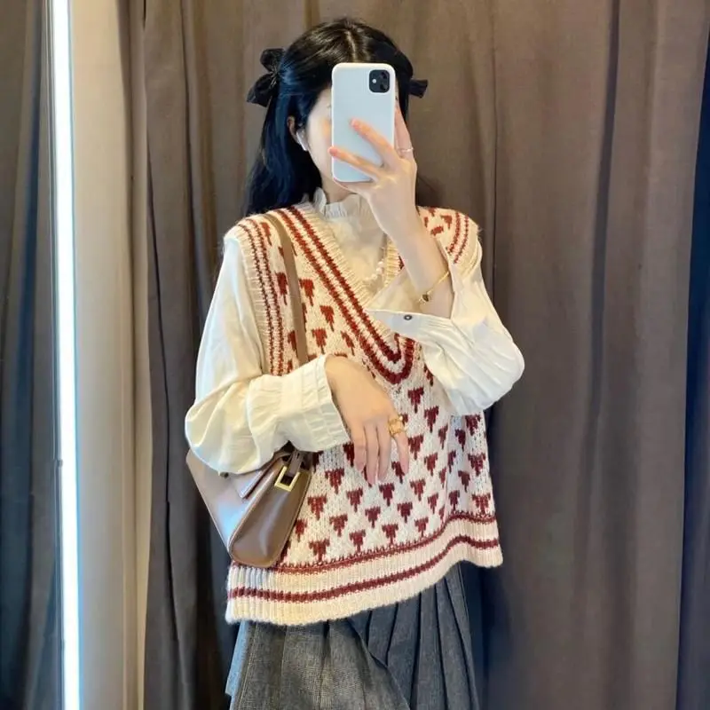 

sweater vest women student all-match Korean loose knitted tank top autumn winter fashion new knit tops girls sweet streetwear