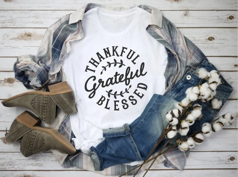 

Thankful Grateful Blessed t-shirt women fashion cotton casual girl gift slogan shirt Christian grunge aesthetic tees top-J708