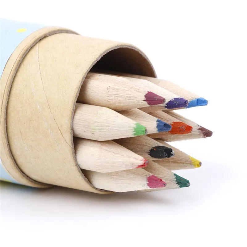 Набор цветных карандашей из натурального дерева 12 шт./компл. с точилкой для