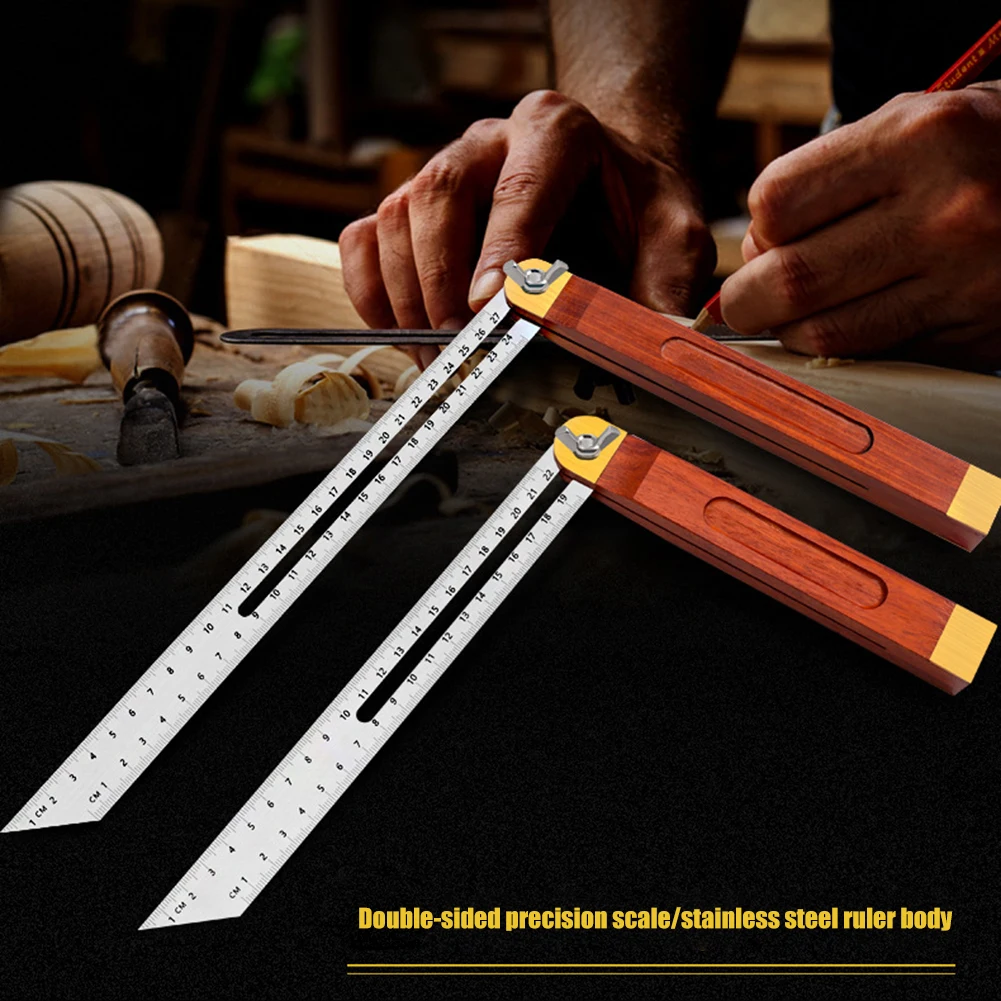 

Wooden Marking Angle Rulers Gauges Tri Square Sliding T-Bevel with Wooden Handle Level Measuring Tools Rotatable Engineer Ruler