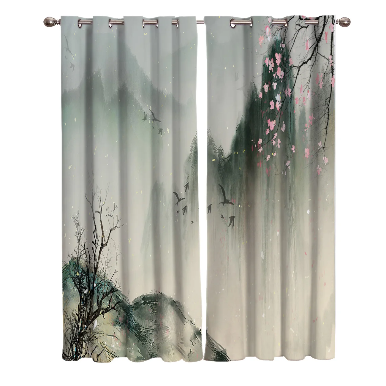 Китайские чернила весенние ветви растения цветы окна шторы для гостиной